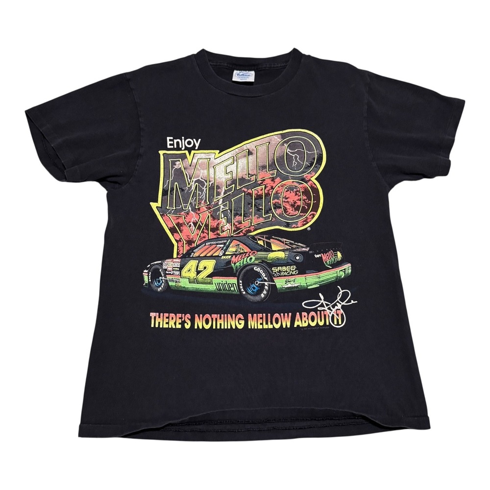 Vintage 90s Tultex Kyle Petty Mellow Yellow Lightning‎ Black Shirt Men's Medium
